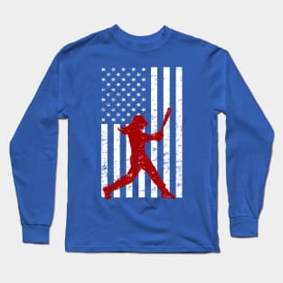 American Flag Girl's Softball Fast Pitch Batter Long Sleeve T-Shirt